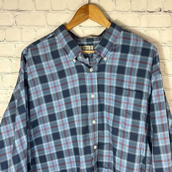 LL Bean O DHM8 U.S. Navy Tartan  Men's XXL Tall Long Sleeve Shirt Blue Plaid - Picture 2 of 6